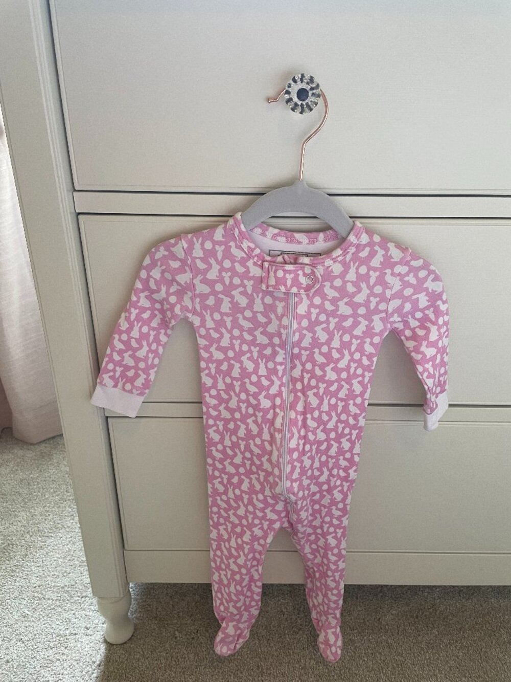Lila and Hayes Baby Girl Pink Easter Bunny Pajamas 3-6M